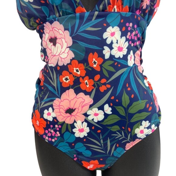 7am-7am Women's Multicolored One Piece Floral Swimsuit Sz M - Picture 2 of 9